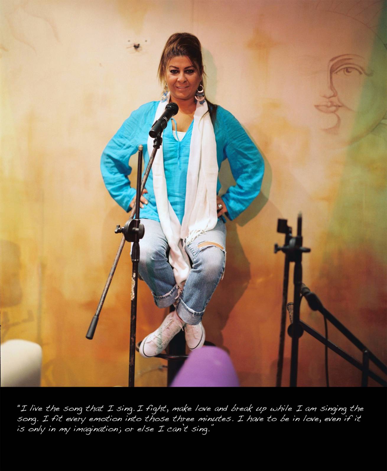 A book project of Interviews with Women - Pigment Prints with interview subtitles 80 x 100 cm