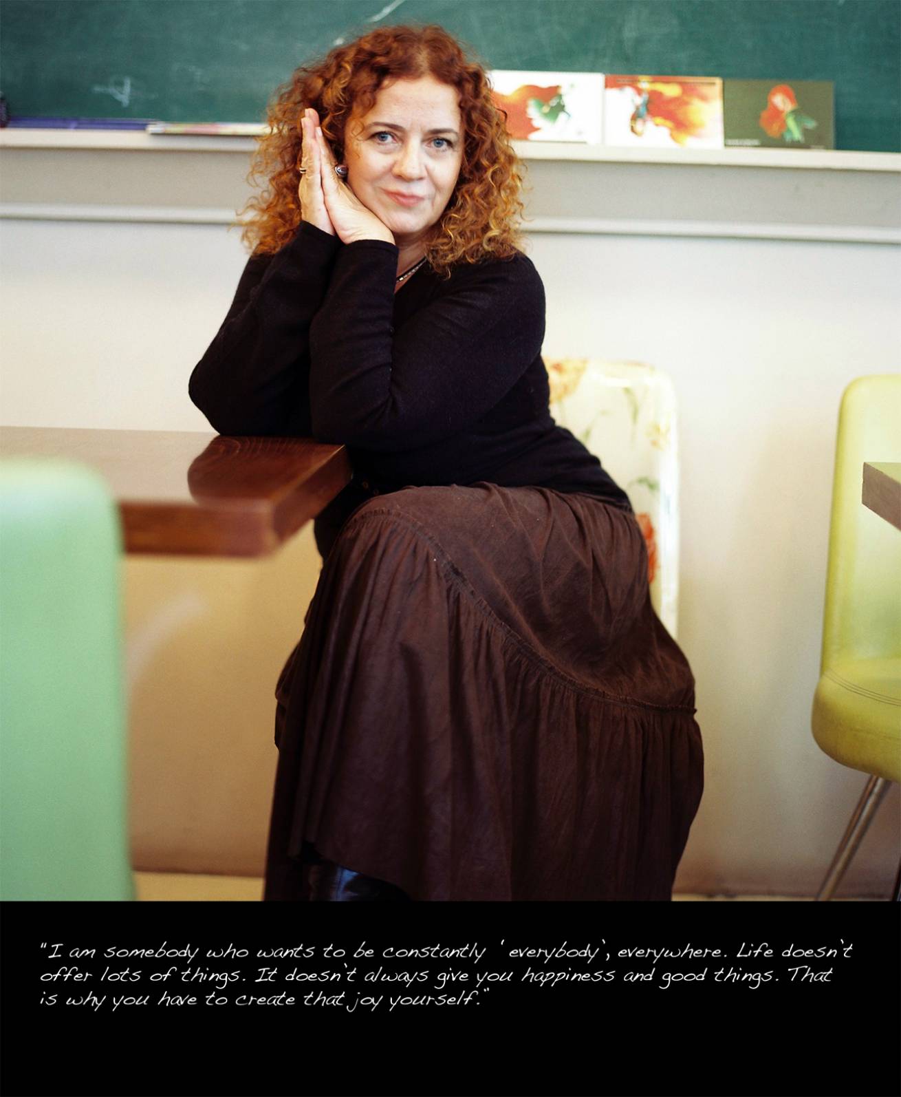 A book project of Interviews with Women - Pigment Prints with interview subtitles 80 x 100 cm