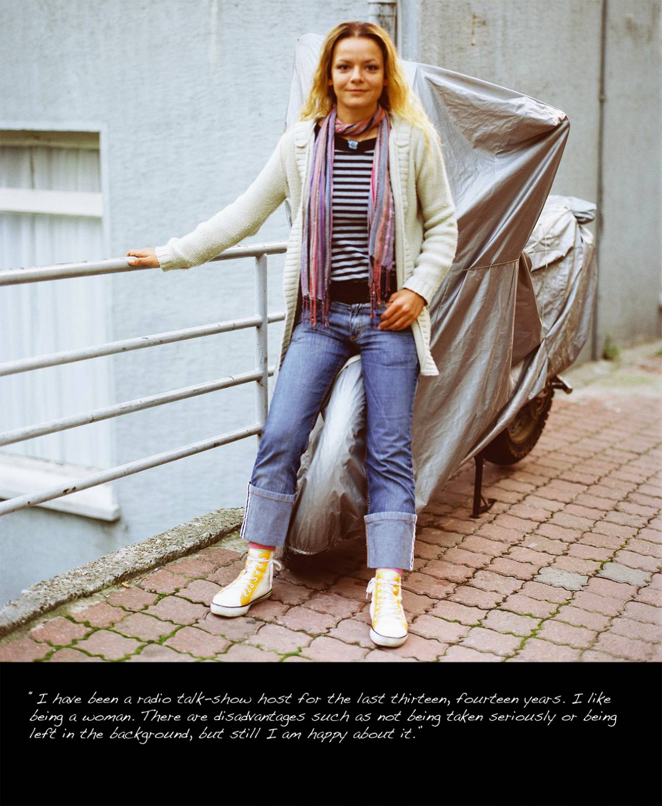 A book project of Interviews with Women - Pigment Prints with interview subtitles 80 x 100 cm