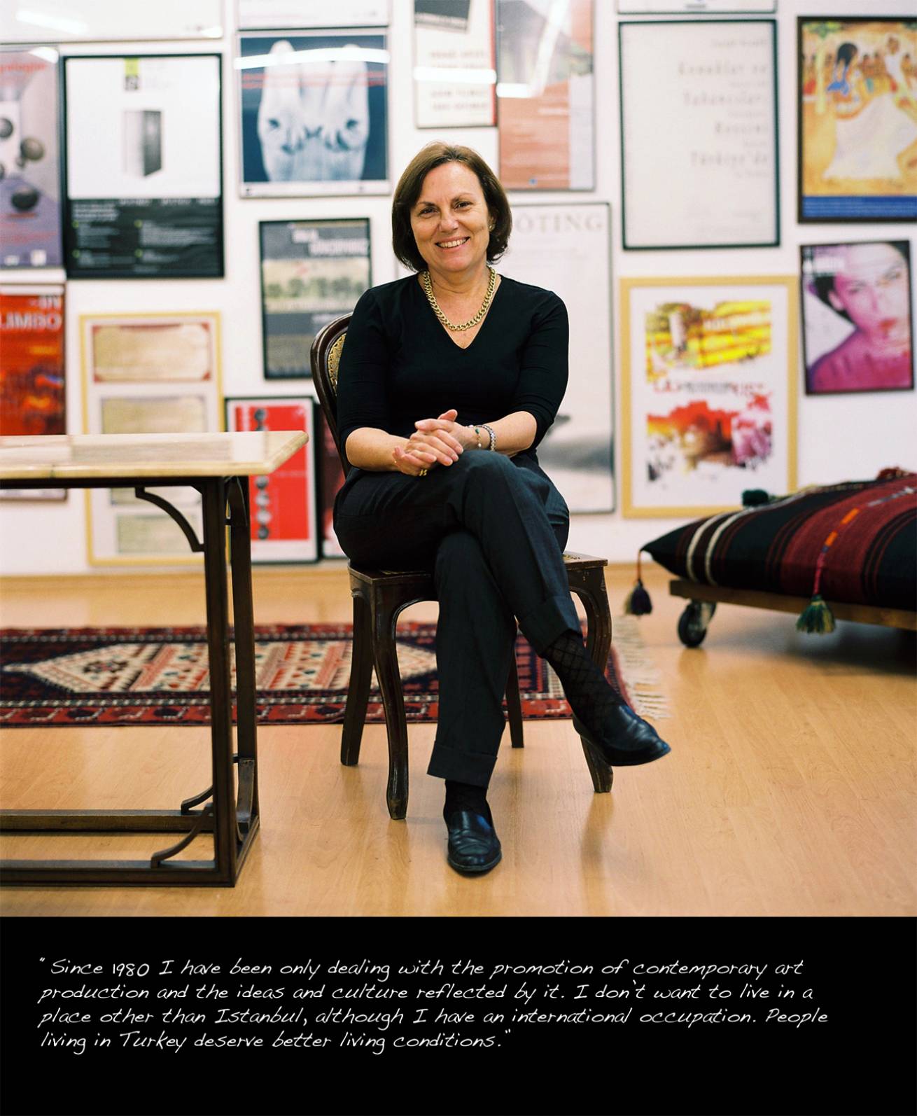 A book project of Interviews with Women - Pigment Prints with interview subtitles 80 x 100 cm