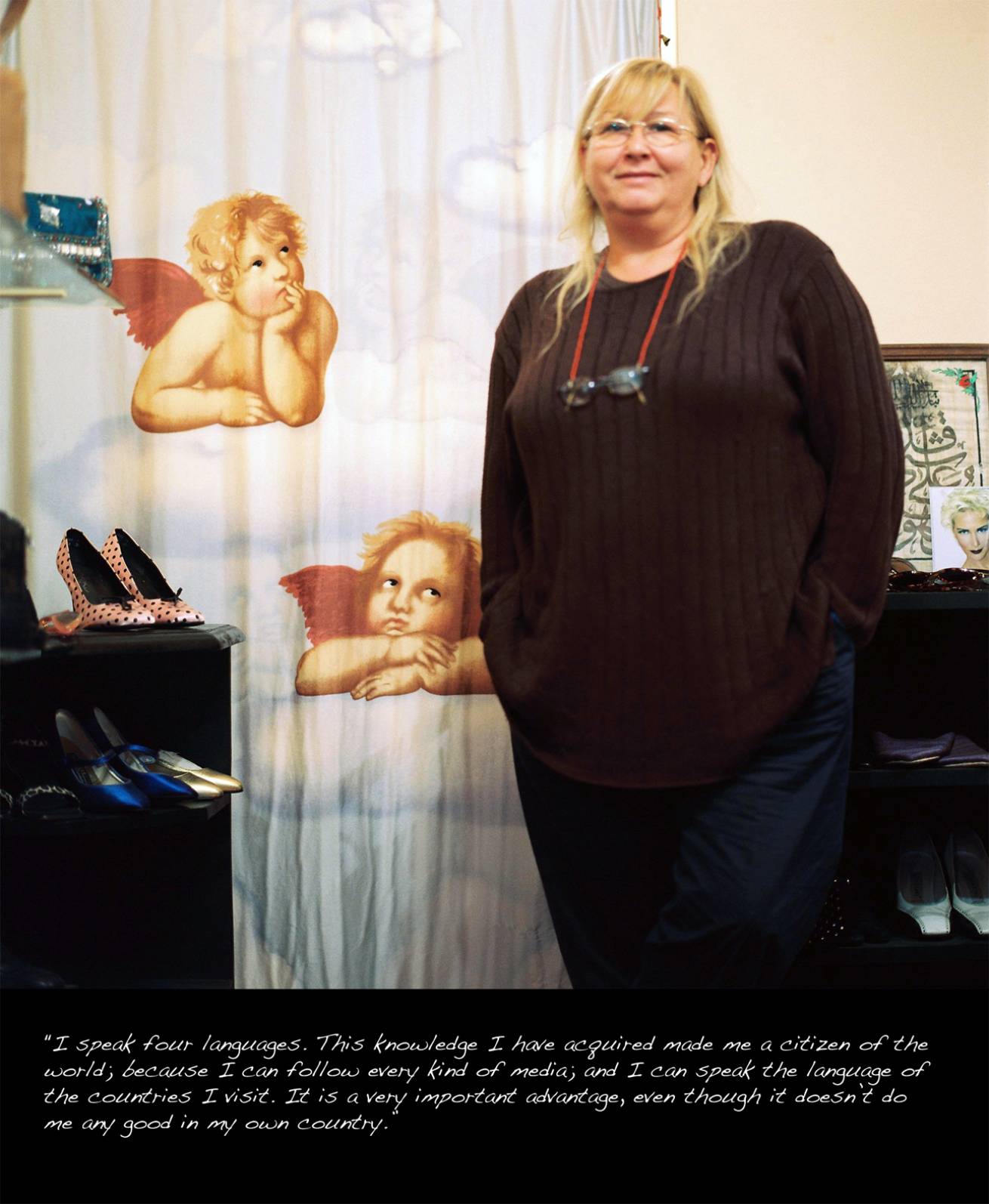 A book project of Interviews with Women - Pigment Prints with interview subtitles 80 x 100 cm