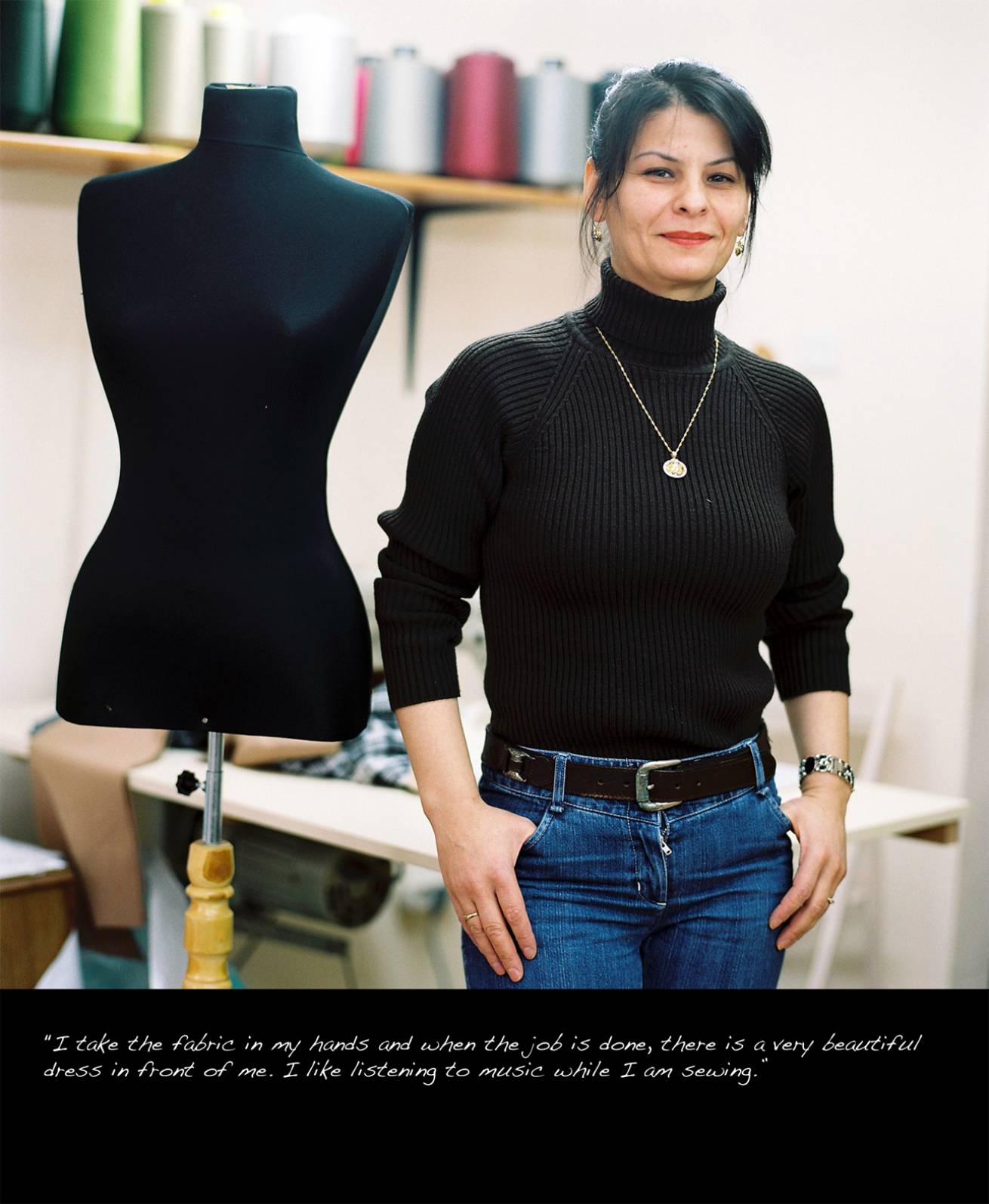 A book project of Interviews with Women - Pigment Prints with interview subtitles 80 x 100 cm