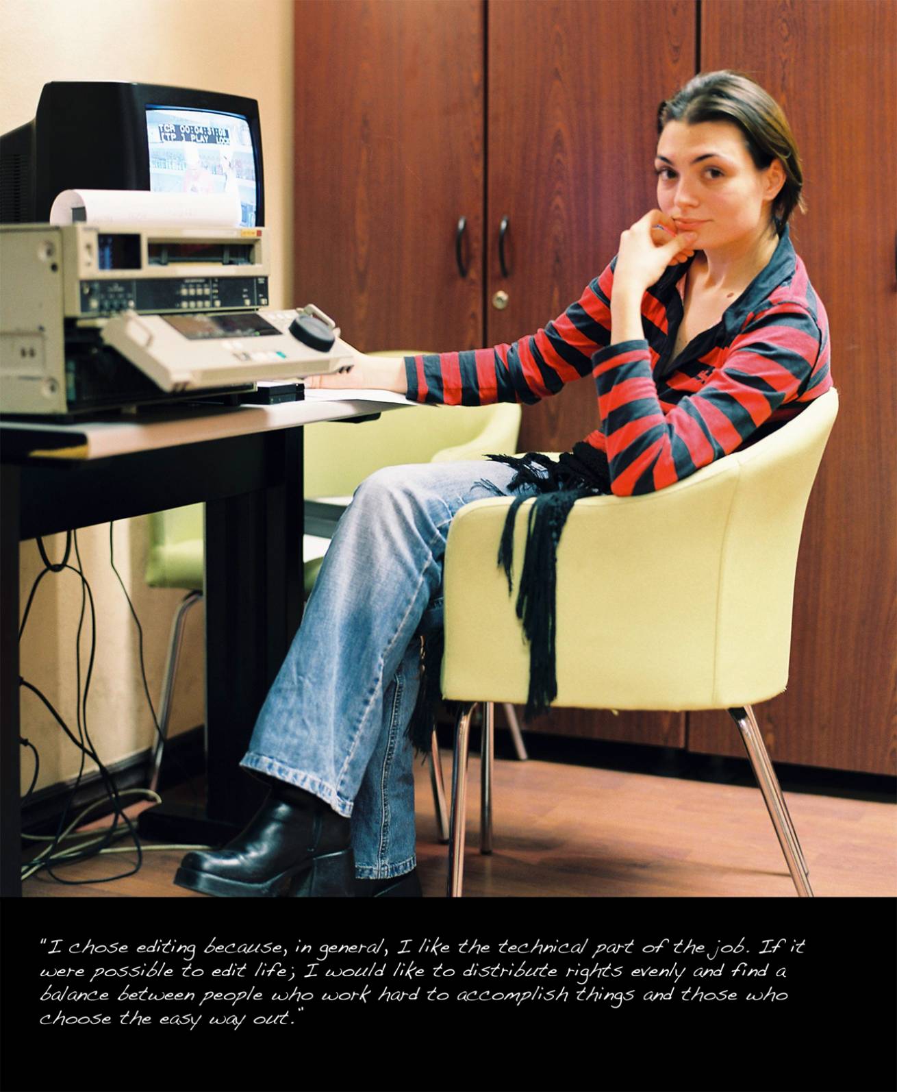 A book project of Interviews with Women - Pigment Prints with interview subtitles 80 x 100 cm