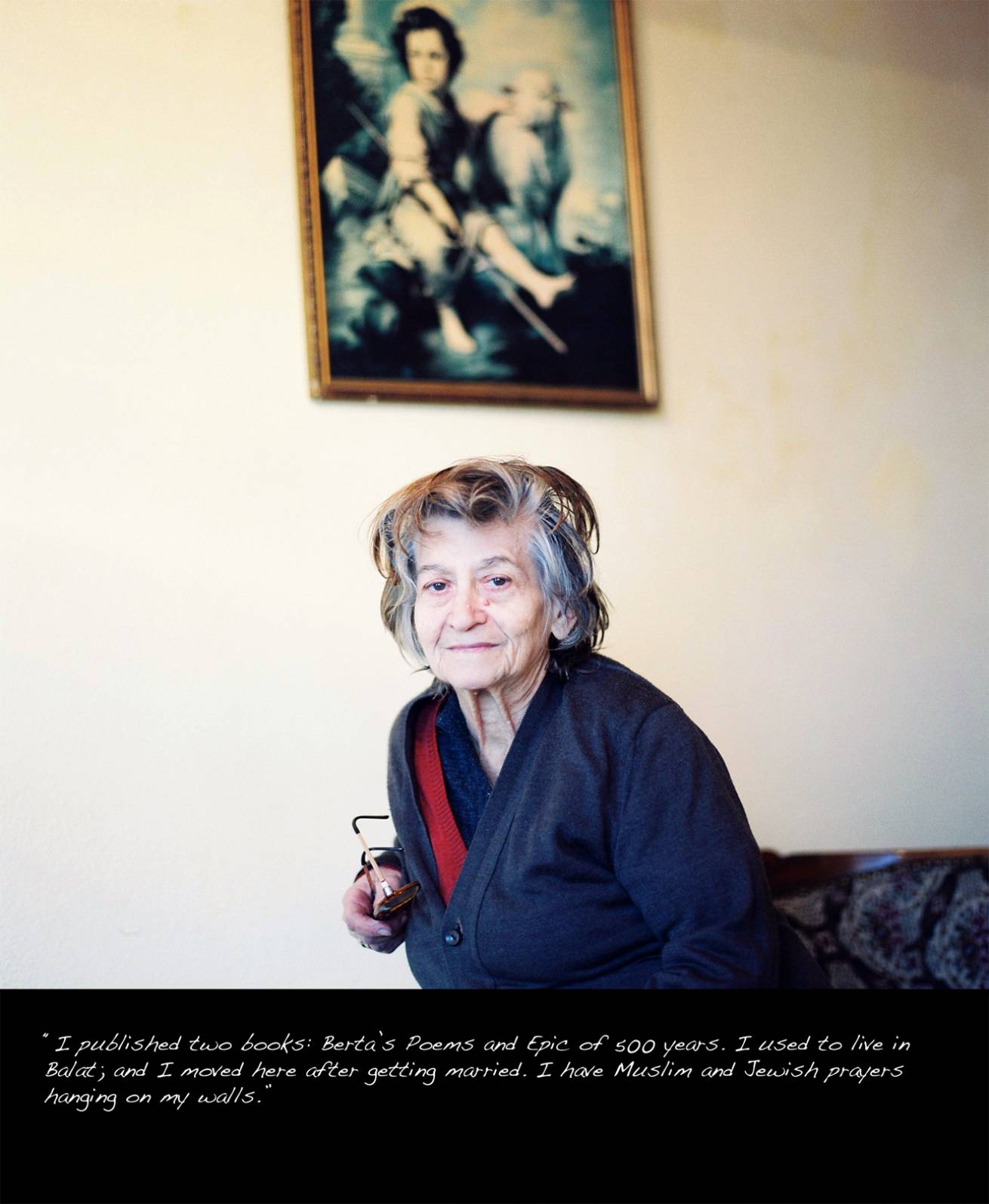 A book project of Interviews with Women - Pigment Prints with interview subtitles 80 x 100 cm