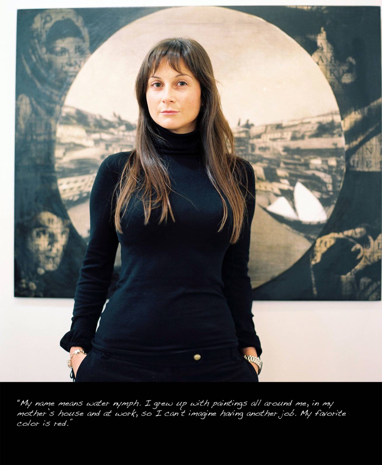 A book project of Interviews with Women - Pigment Prints with interview subtitles 80 x 100 cm