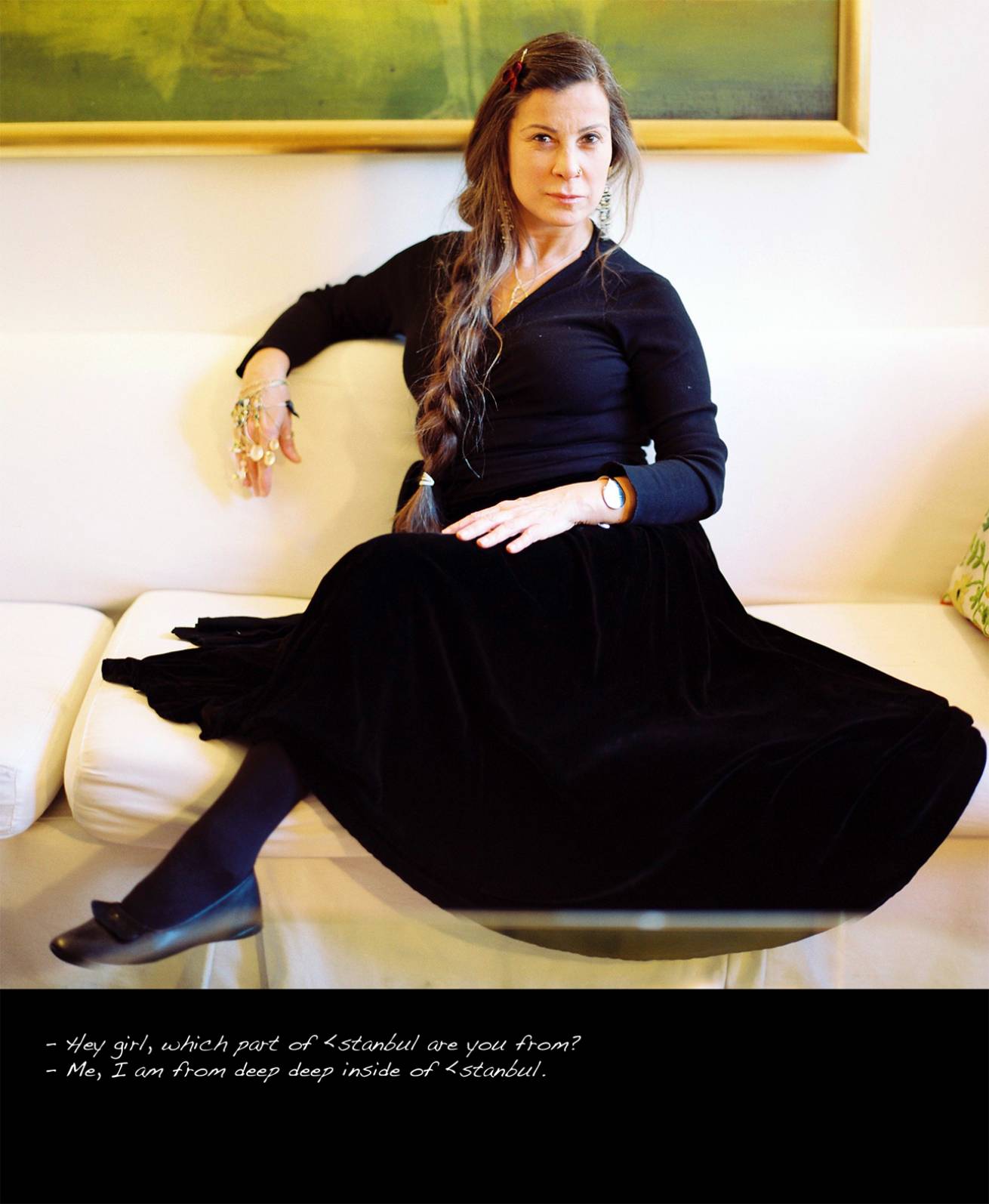 A book project of Interviews with Women - Pigment Prints with interview subtitles 80 x 100 cm